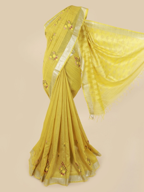 

Pothys Yellow & Silver-Toned Jute Cotton Embroidered Saree