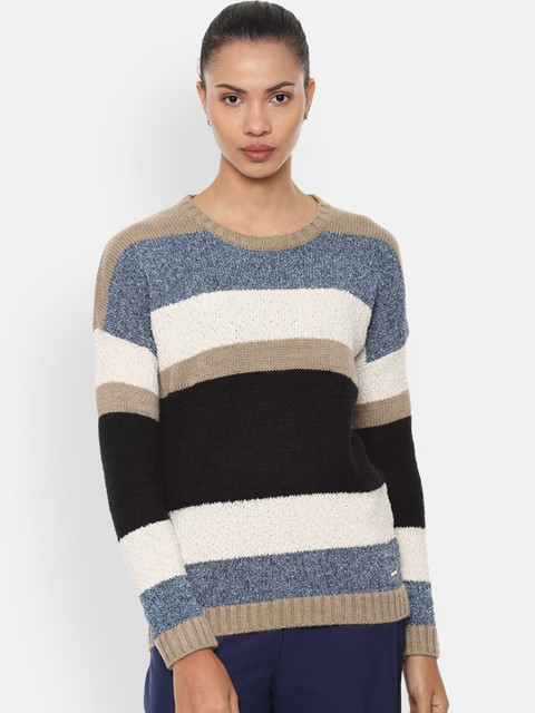 

Van Heusen Woman Cream & Grey Striped Sweater