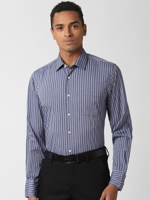 Peter England Men Navy Blue Slim Fit Striped Casual Shirt