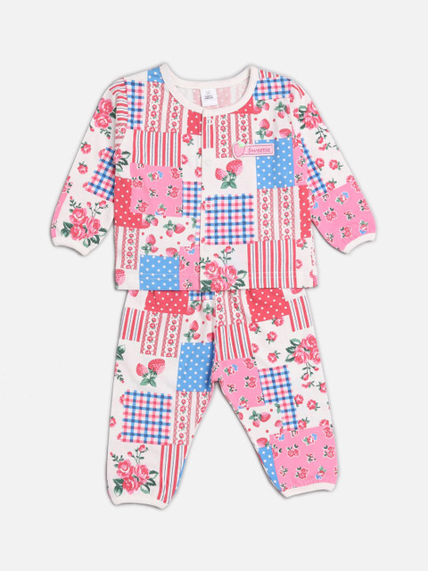 

TOFFY HOUSE Girls Pink & White Printed Night suit