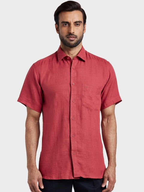 

ColorPlus Men Red Tailored Fit Solid Linen Casual Shirt