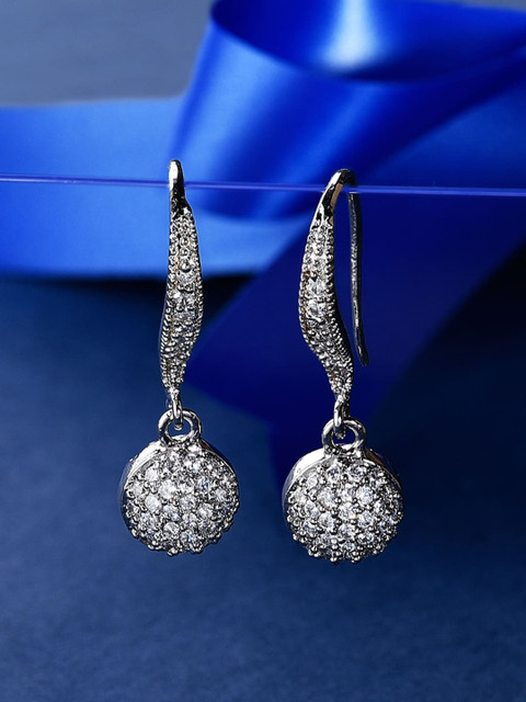 

Amavi Silver-Plated American Diamond Studded Contemporary Drop Earrings