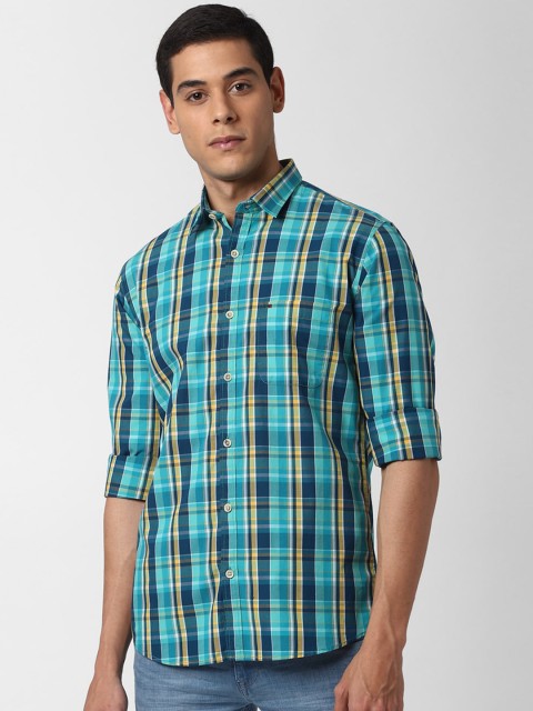

Peter England Casuals Men Blue & Yellow Slim Fit Checked Casual Shirt