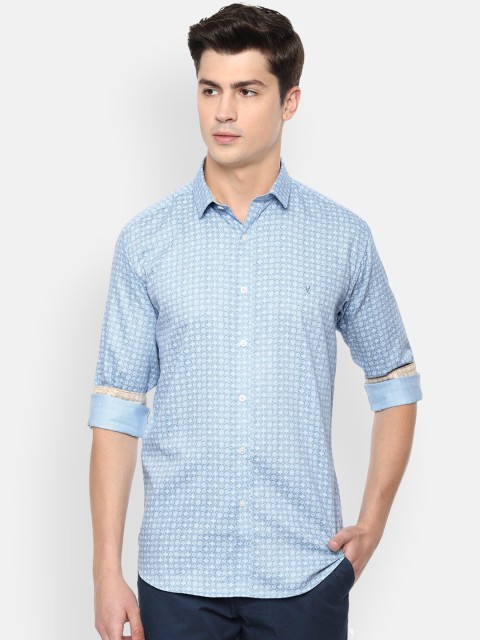 

V Dot Men Blue Slim Fit Printed Casual Cotton Shirt