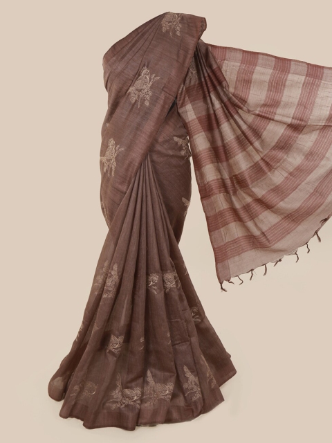 

Pothys Brown & Beige Jute Cotton Embroidered Saree