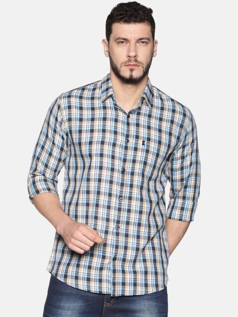 

LEVIZO Men Navy Blue Regular Fit Checked Casual Shirt