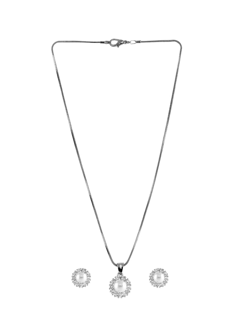 

Amavi Silver-Plated White AD & Pearl-Studded Jewellery Set
