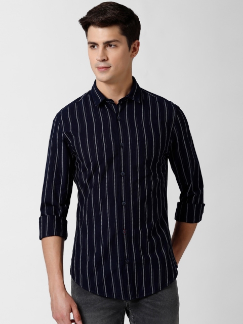 

Peter England Casuals Men Navy Blue & Grey Slim Fit Striped Casual Shirt