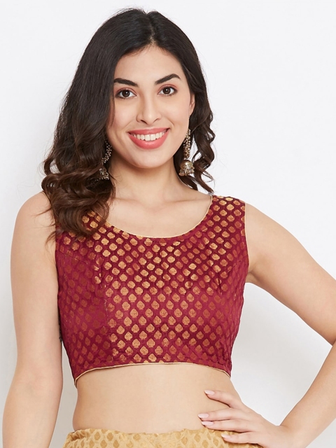 

TULIP 21 Women Maroon & Gold-Coloured Woven-Design Silk Saree Blouse