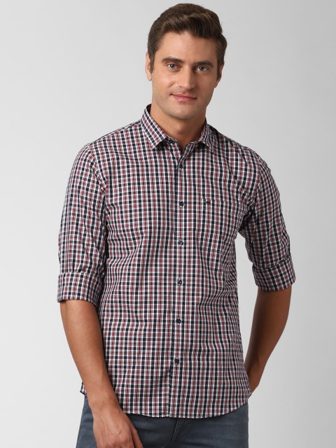 

Peter England Casuals Men Navy Blue & Red Slim Fit Checked Casual Shirt