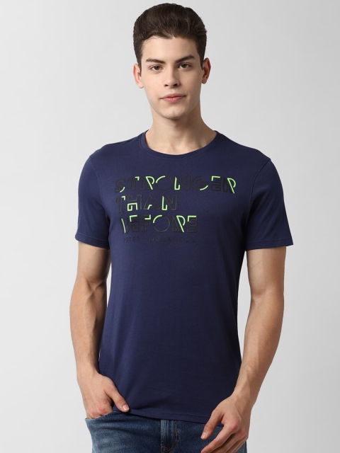 

Peter England Men Navy Blue Printed Round Neck T-shirt