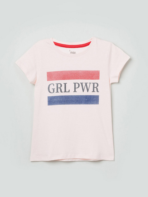 

max Girls Pink Printed Round Neck T-shirt