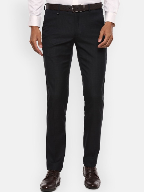 

Van Heusen Men Navy Blue Slim Fit Checked Formal Trousers