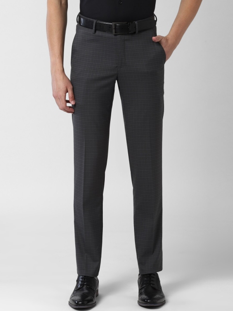 

Peter England Men Grey Slim Fit Checked Formal Trousers