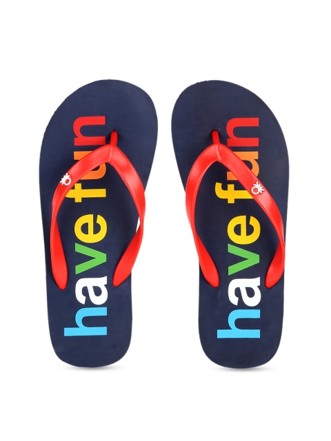 

United Colors of Benetton Men Red & Navy Blue Printed Thong Flip-Flops