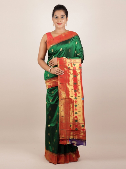 

Pothys Green & Gold-Toned Pure Silk Woven Design Paithani Saree