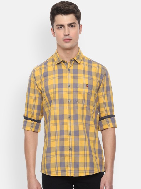 

Louis Philippe Jeans Men Yellow Slim Fit Tartan Checks Checked Casual Shirt
