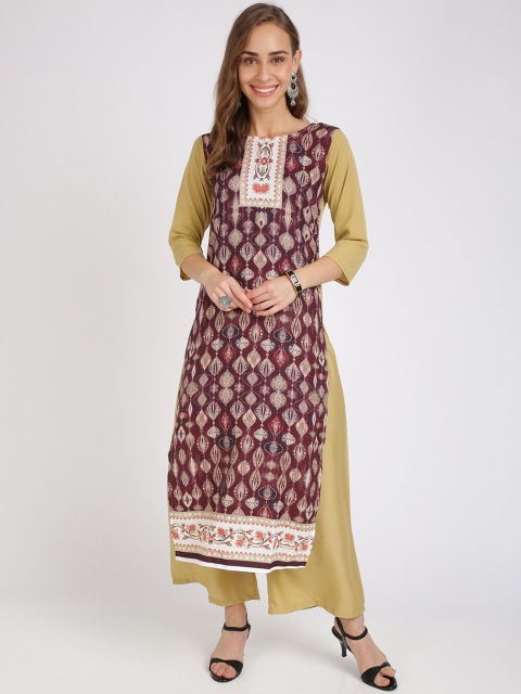 

Florence Women Magenta & Gold-Toned Printed Kurta with Trousers