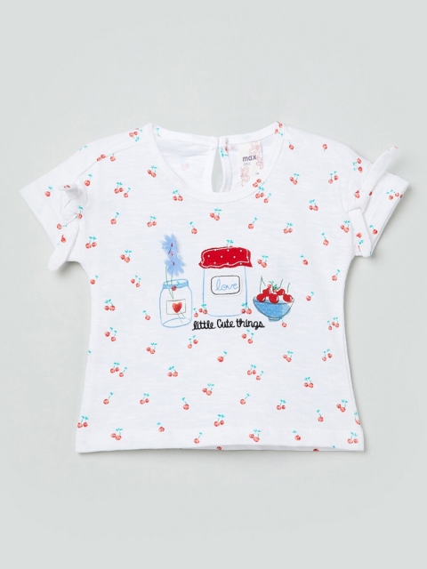 

max Girls White Printed Pure Cotton Top