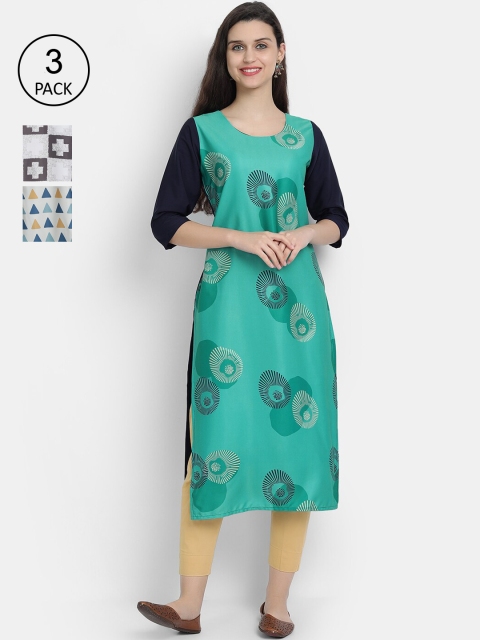 

7threads Women Multicoloured Set of 3 Floral Printed Straight Kurta, Multi