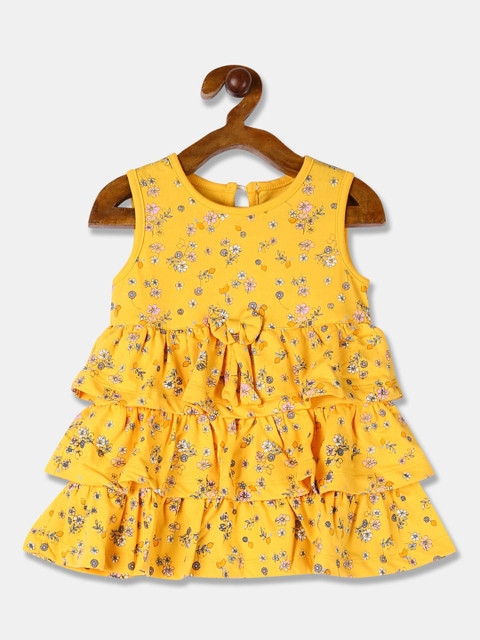 

Donuts Girls Yellow Printed Layered A-Line Dress