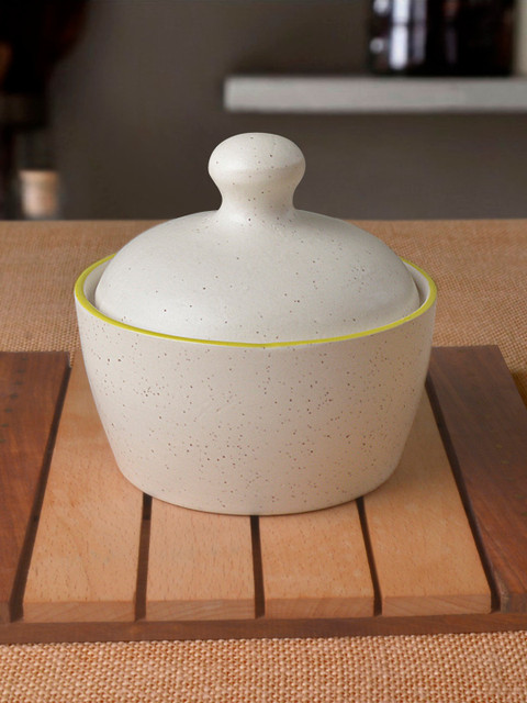 

StyleMyWay White & Yellow Ceramic Butter Pot With Lid