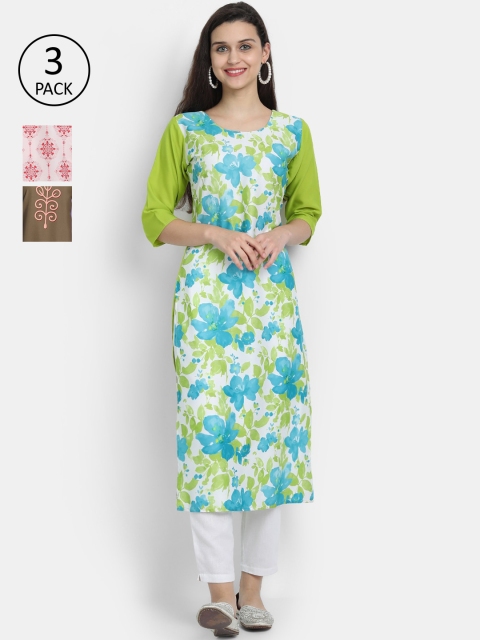 

7threads Women Pack of 3 Floral Printed Straight Kurta, Multi