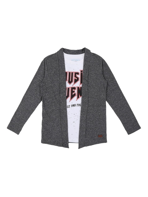 

Pantaloons Junior Boys White Printed Round Neck T-shirt with Open Front Jacket