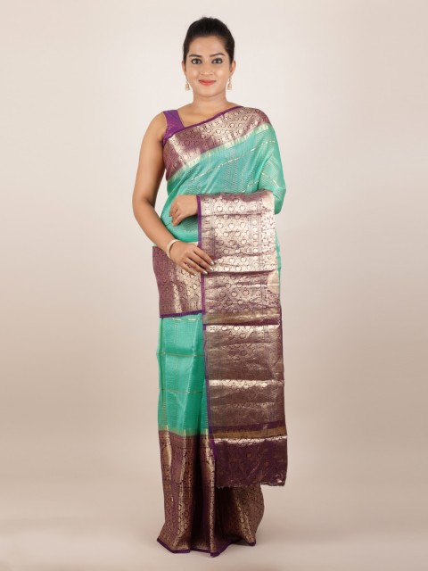 

Pothys Green & Gold-Toned Pure Silk Checked Saree