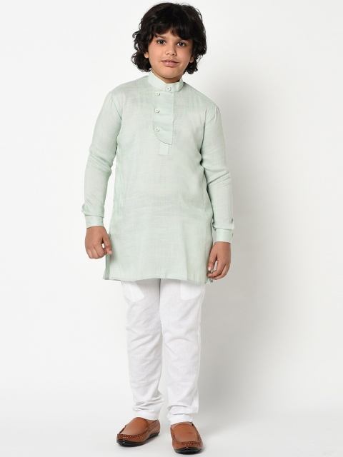 

DEYANN Boys Green & White Solid Kurta with Trousers