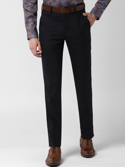 

Peter England Men Navy Blue Slim Fit Checked Formal Trousers