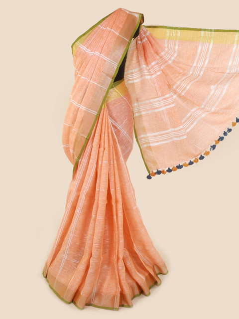 

Pothys Orange Striped Linen Blend Saree