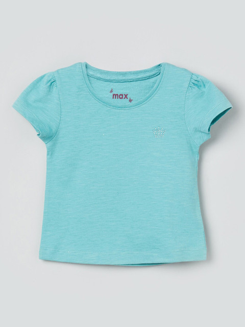 

max Girls Green Solid V-Neck T-shirt