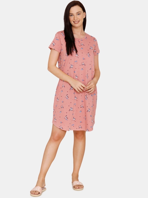 

Zivame Pink & Blue Printed Nightdress