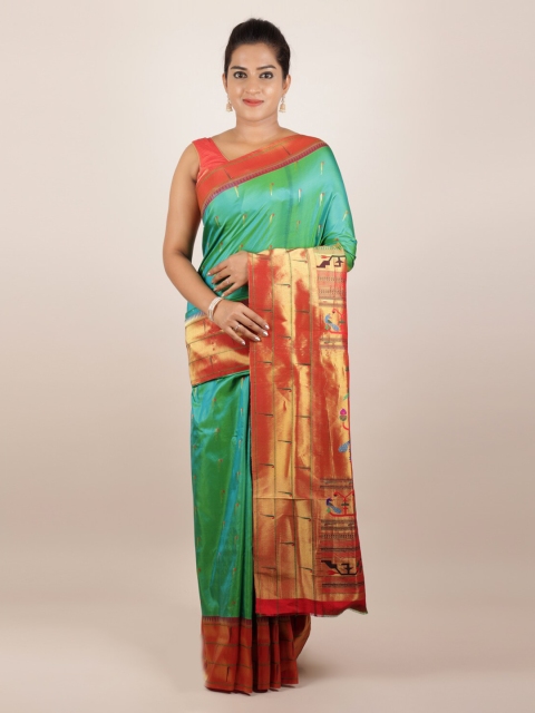 

Pothys Green Pure Silk Printed Paithani Saree