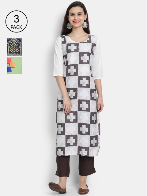 

7threads Women Multicoloured Pack of 3 Geometric Printed Crepe Kurta, Multi