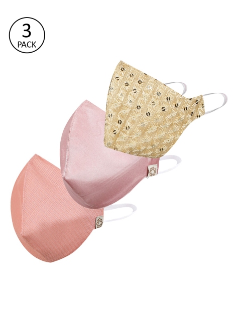 

VASTRAMAY Unisex Pack Of 3 3Ply Reusable Cloth Masks, Pink