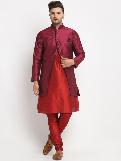 

Benstoke Men Purple & Red Woven Design Sherwani Set