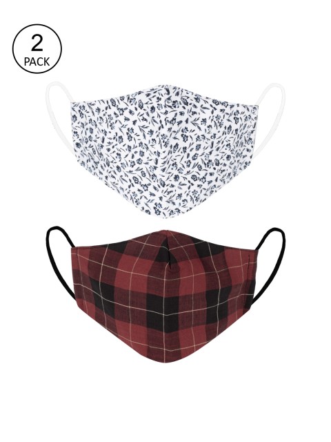 

VEA Unisex Pack Of 2 Printed 3-Ply Reusable 5 Layered Protective Outdoor Masks, White