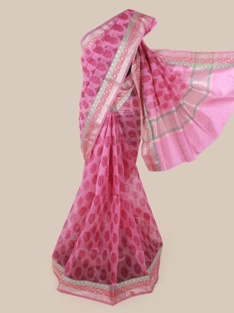 

Pothys Pink Woven Design Supernet Saree