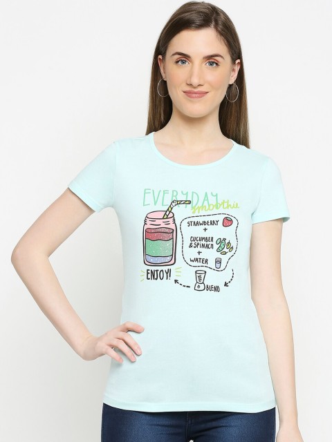 

Honey by Pantaloons Women Blue Printed Round Neck T-shirt