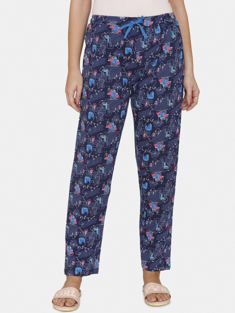 

Zivame Women Navy Blue & Pink Printed Lounge Pants