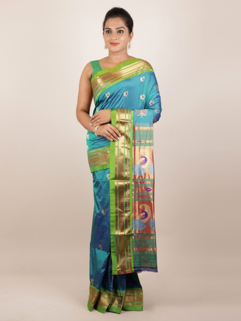 

Pothys Blue Pure Silk Woven Design Paithani Saree