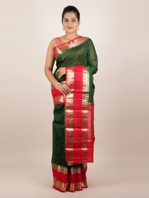 

Pothys Green Checked Pure Silk Saree