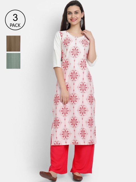 

7threads Women Pack Of 3 Multicoloured Floral Printed Crepe Kurtas, Multi