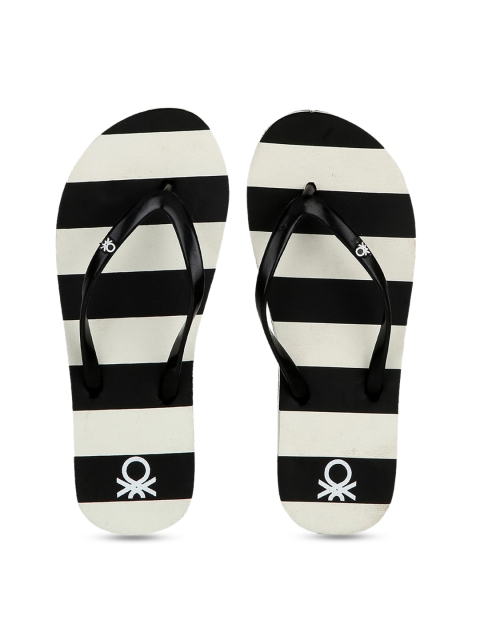 

United Colors of Benetton Women Black & White Striped Thong Flip-Flops