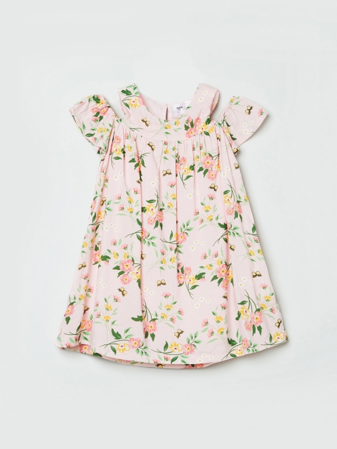 

max Girls Pink & Yellow Floral Printed A-Line Dress