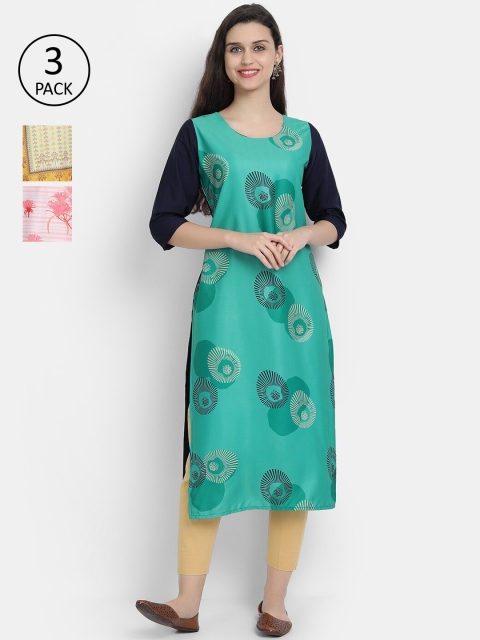 

7threads Women Pack Of 3 Multicoloured Floral Printed Crepe Kurtas, Multi