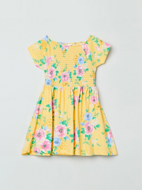 

max Girls Yellow Printed Fit and Flare Dress