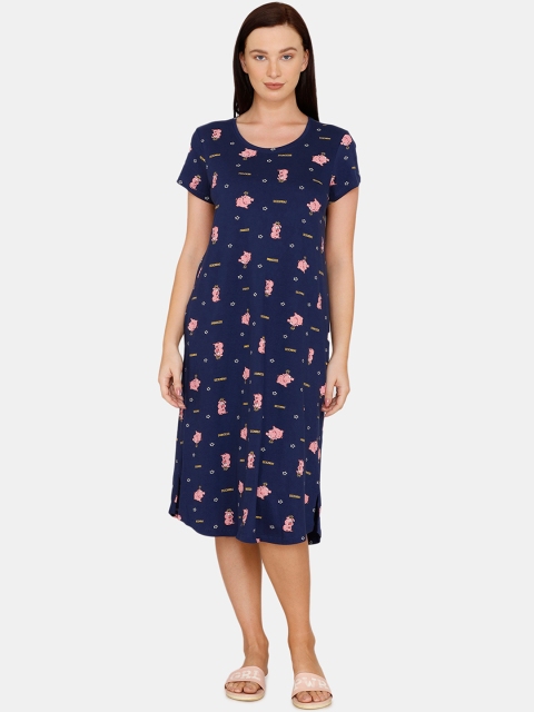 

Zivame Navy Blue & Pink Printed Nightdress